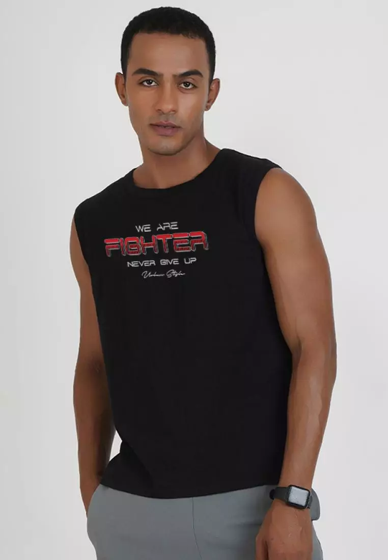 You Are a Fighter Black Cotton Sleeveless Workout/Training Tank