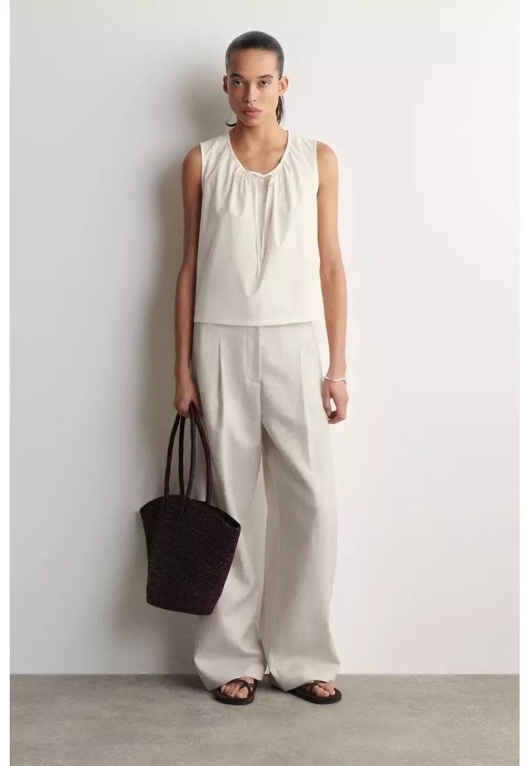 GATHERED-NECK JERSEY TANK TOP