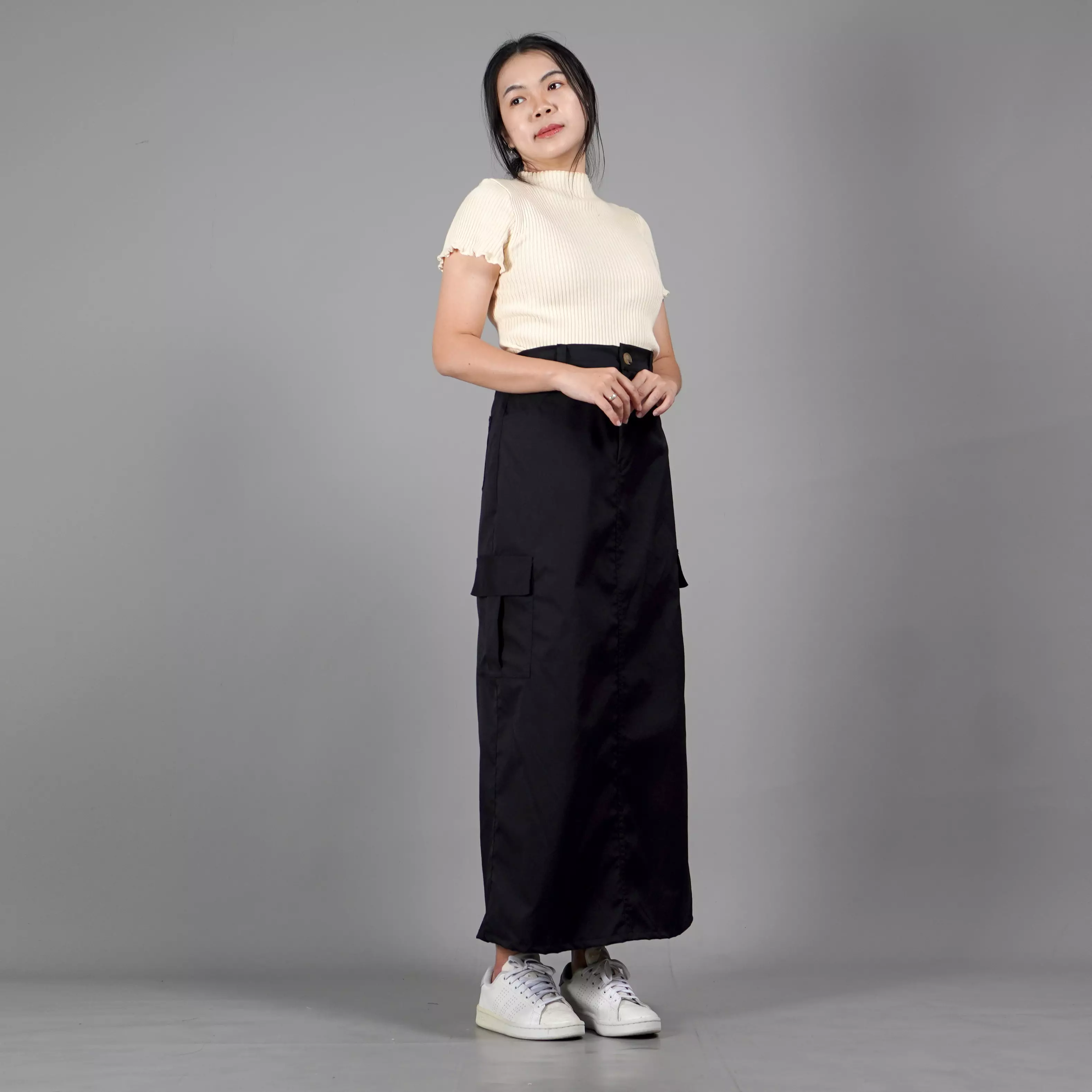  MAGGIE Rok Model Terbaru Rok Cargo Skirt Rok Panjang - HITAM