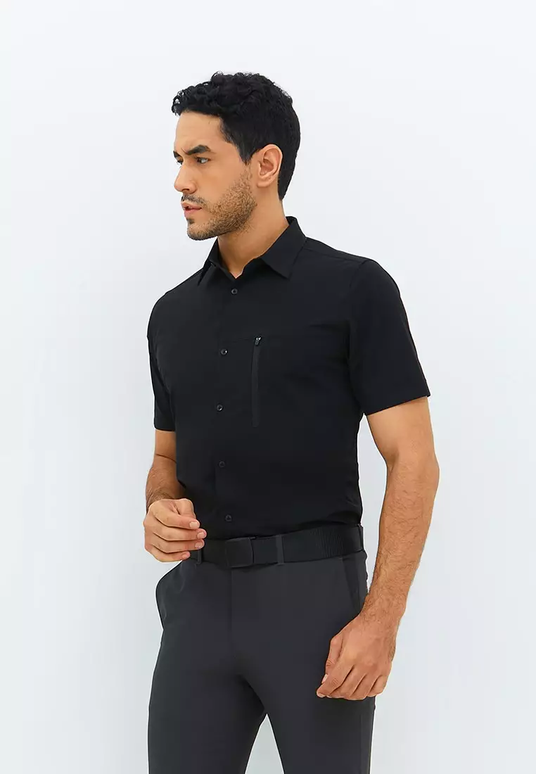 Jobb Rockton Kemeja Pria Lengan Pendek Slim Fit Hitam