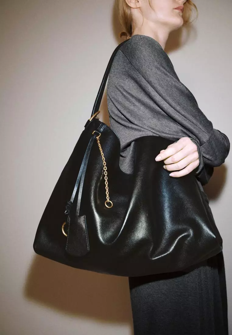 Slouchy Open Top Chain Shoulder Bag Artificial Leather