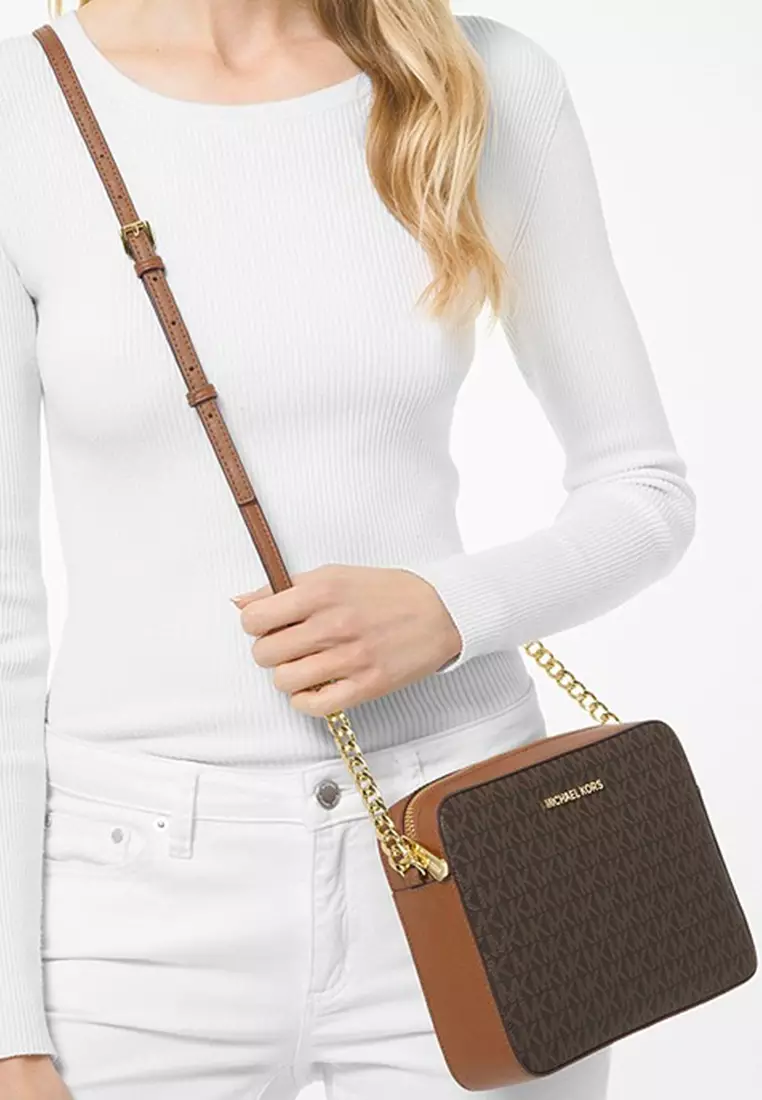 Jet Set Large Printed Logo Crossbody Bag In Brown 35F8GTTC3B