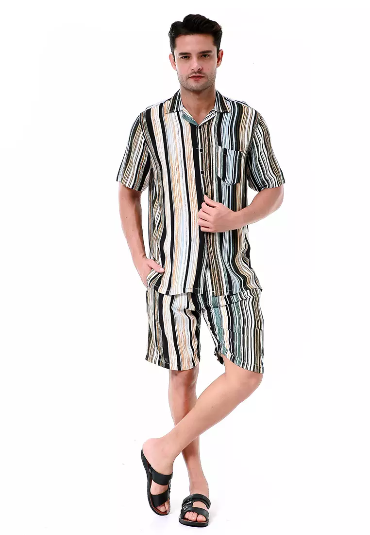 Deon Piyama Pria Motif Salur Kemeja One Set Lengan Pendek Material Rayon ORIGINAL - Multicolor