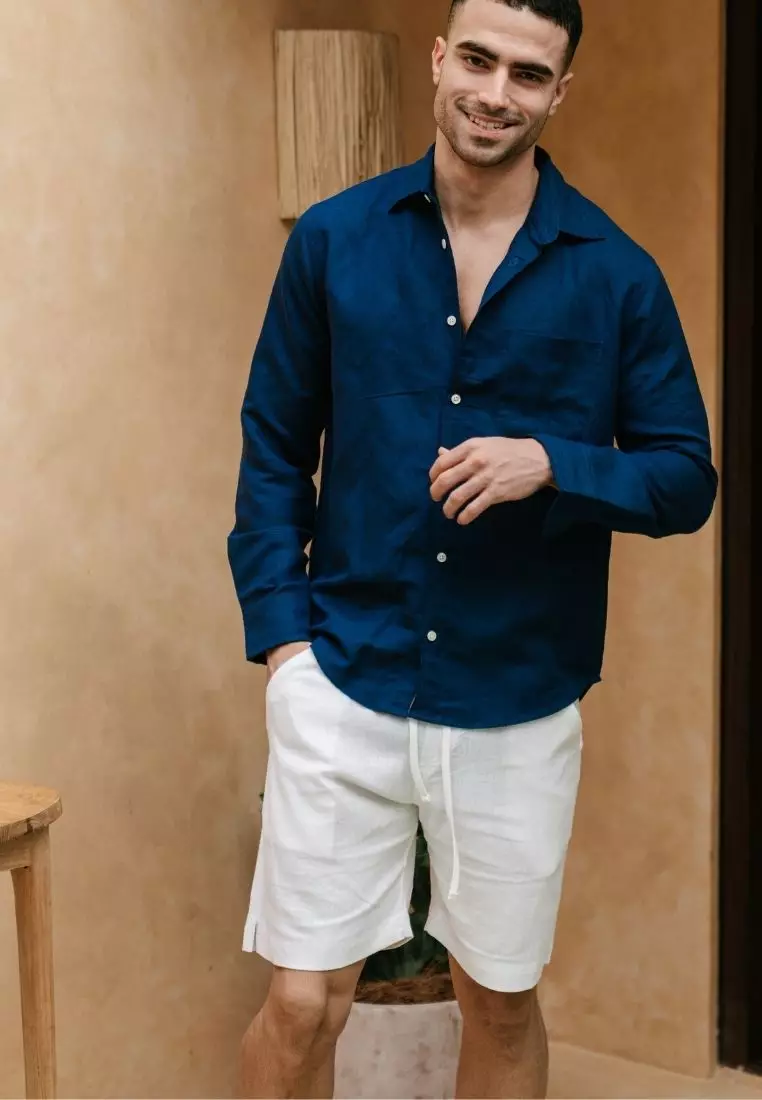 Lahaina Celana Pendek Linen Pria Putih | Linen Short Pants Men White