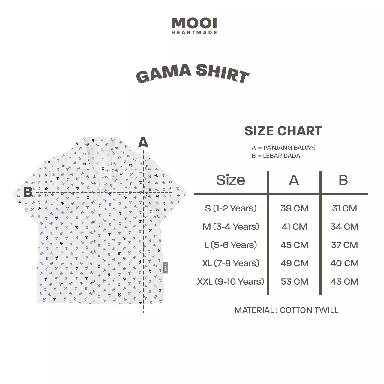 Mooi Kemeja Anak Laki - Laki Kemeja Katun Motif Gama Shirt - Off White