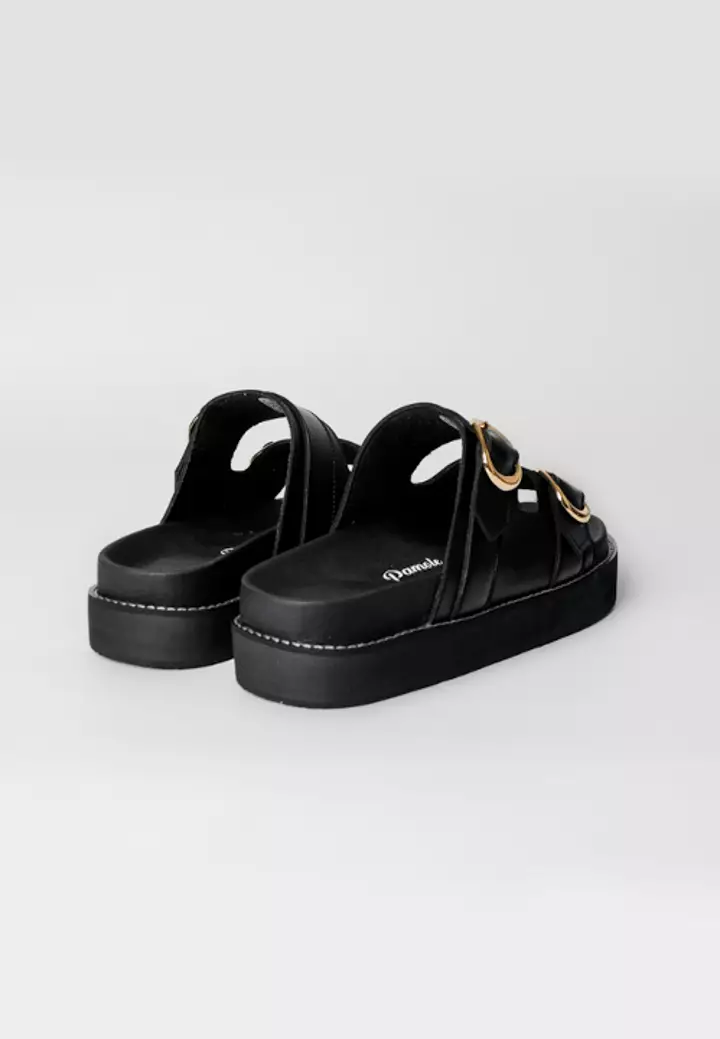 Pamole - Sandal Wanita Kekinian Sendal Cewek Sandal Flat - Elsie Series Hitam