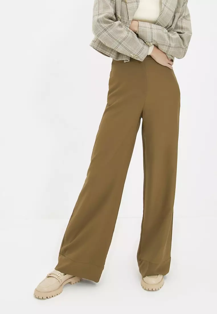 Buy Trendyol Wide Leg Trousers in Dark Khaki 2024 Online