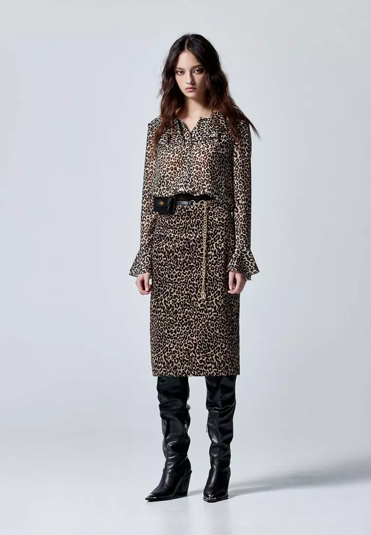 Leopard Print Ruffle Detail Top