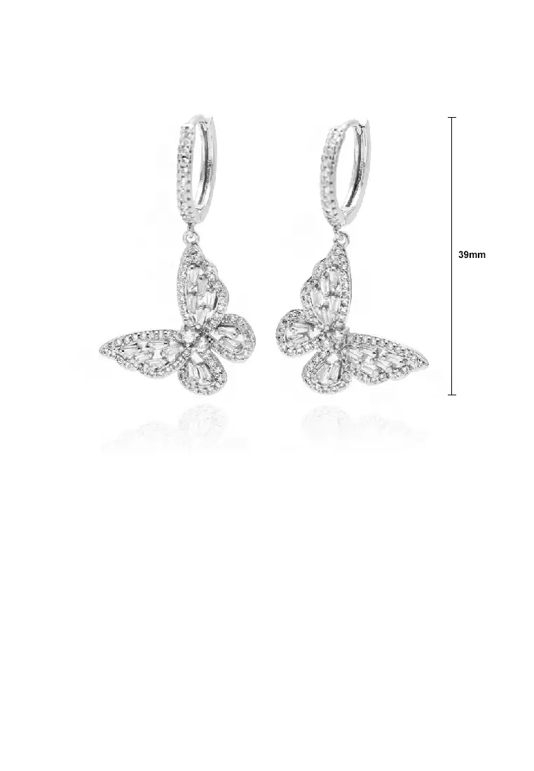 Buy Glamorousky Fashion Temperament Butterfly Earrings with White