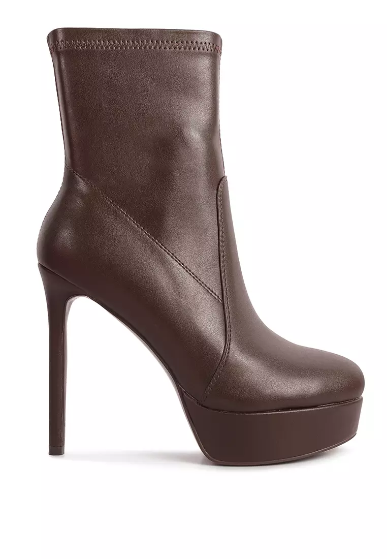 Discount on London Rag  shoes - SKU: Brown Stretch Pu High Heeled Ankle Boot