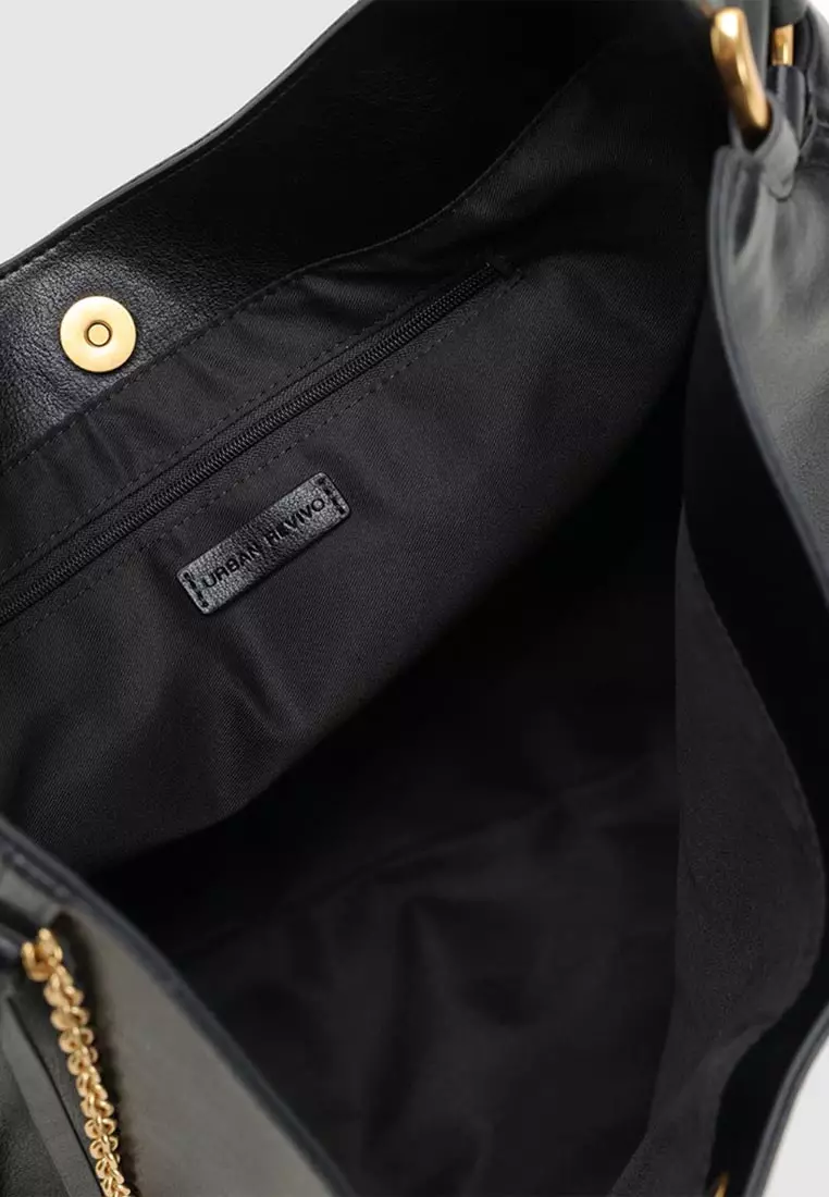 Slouchy Open Top Chain Shoulder Bag Artificial Leather