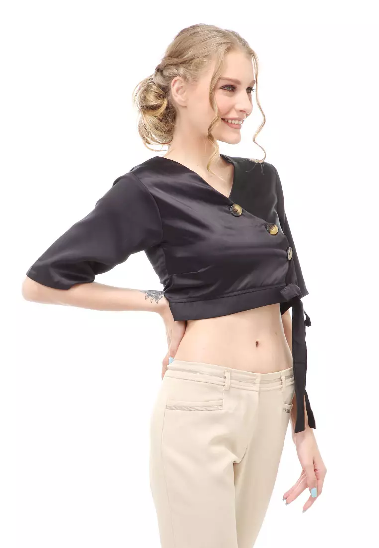 Cheva Top Blouse Atasan Casual Wanita Button Style Material Satin ORIGINAL - Black