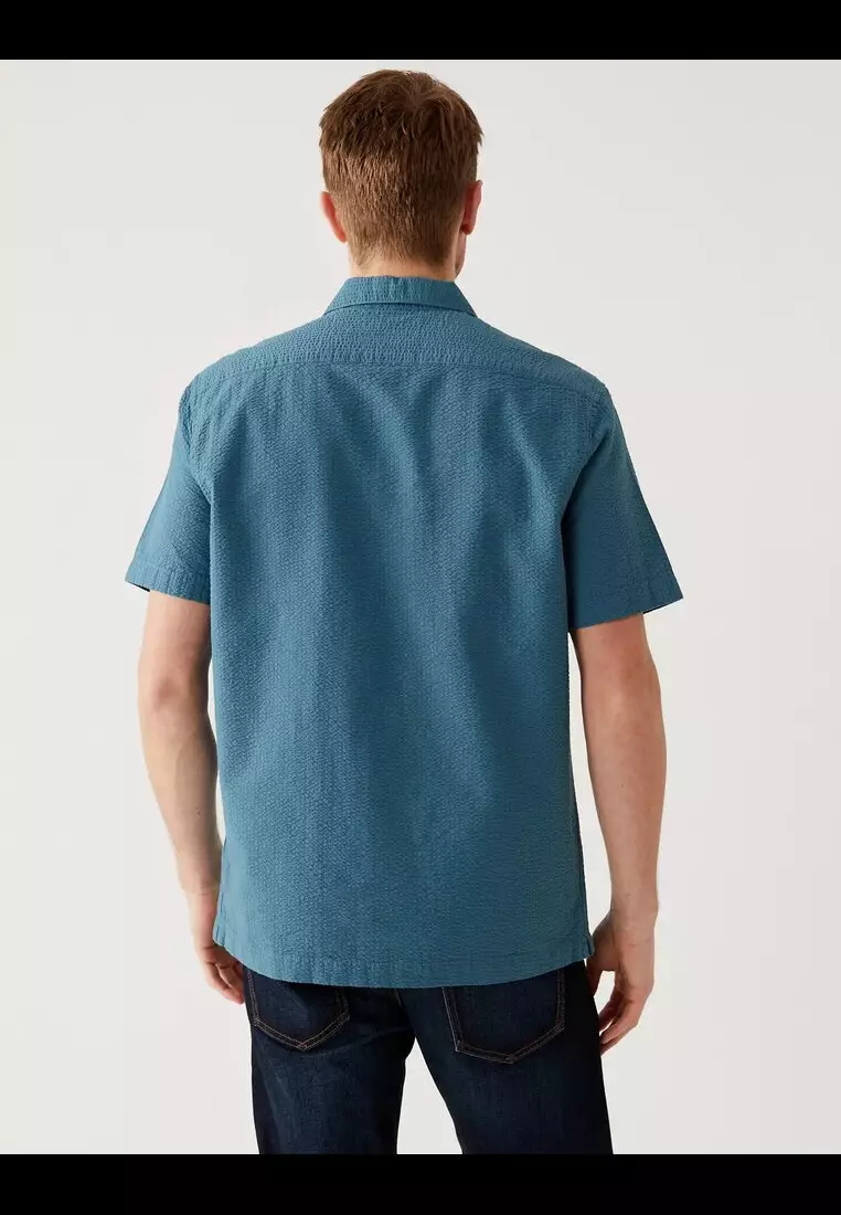M&S Collection Pure Cotton Seersucker Cuban Collar Shirt