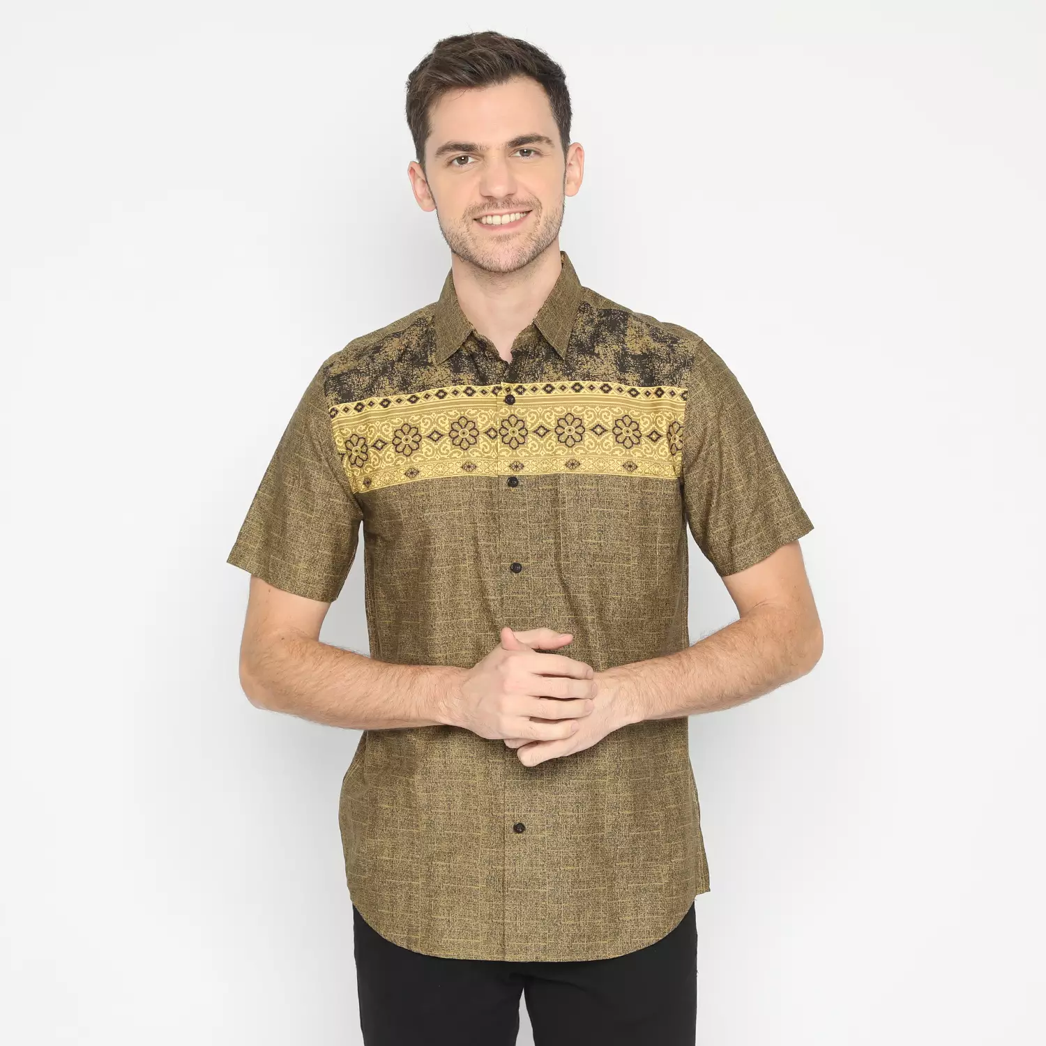 Platini Baju Kemeja Motif Pria Lengan Pendek Katun Coklat 132125