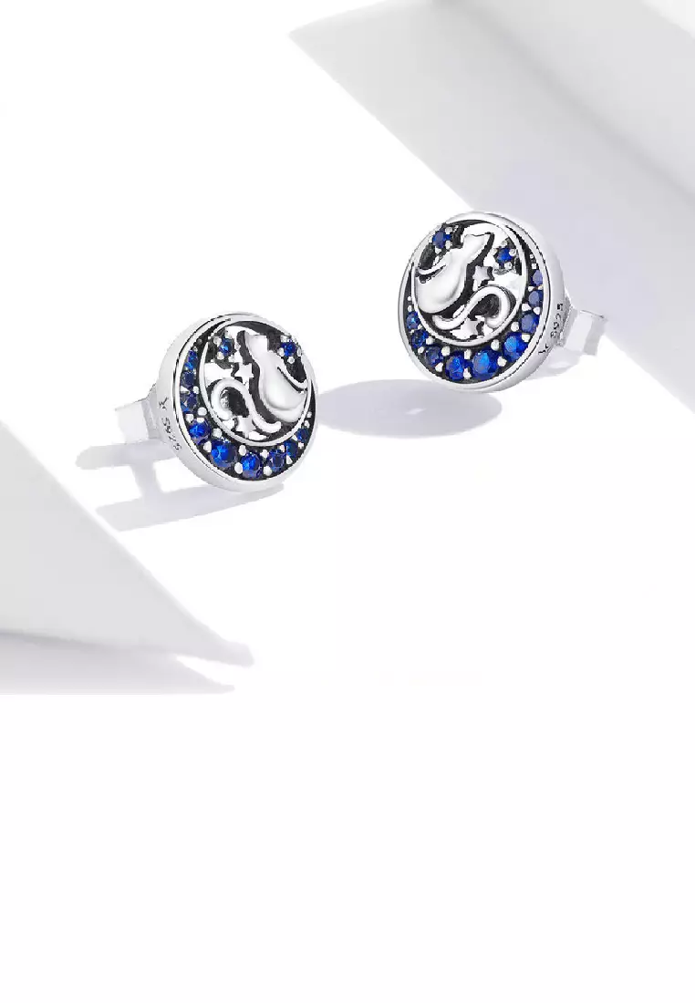 Buy SOEOES 925 Sterling Silver Simple Fashion Cat Moon Stud