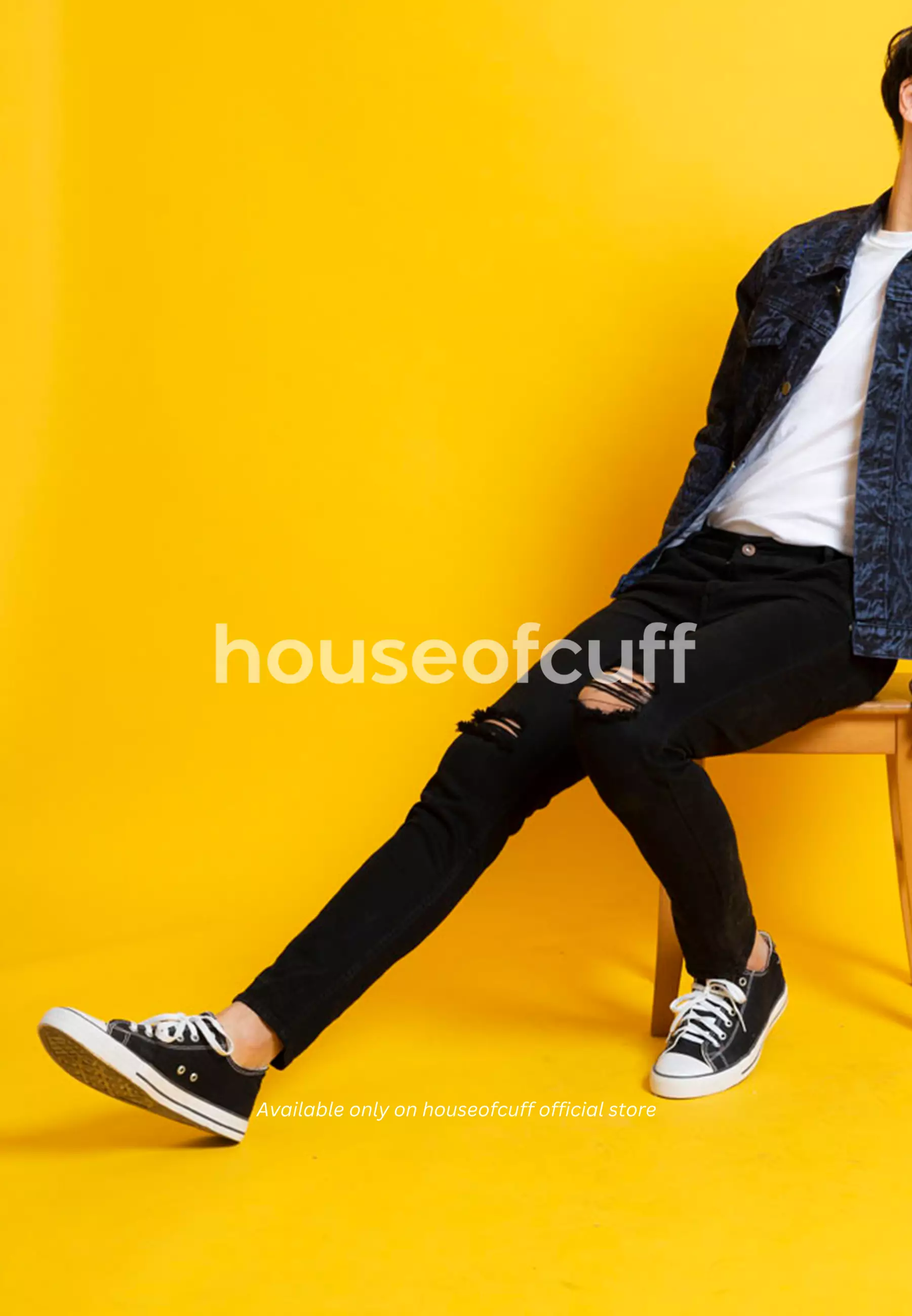 Celana Jeans Hitam Pria Denim Ripped Sobek Robek Bahan Stretch Melar Slim Fit Houseofcuff