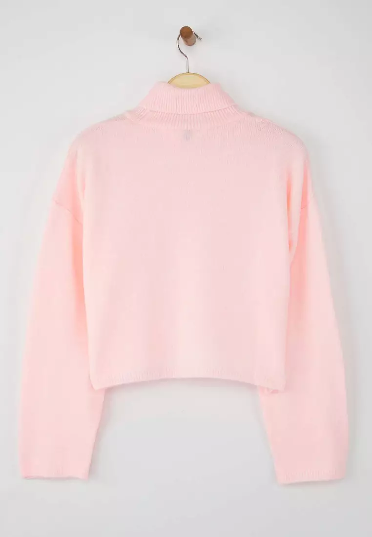Wardrobe Essentials Pink Wide-Cut Soft Texture Crop/Short Knit Sweater