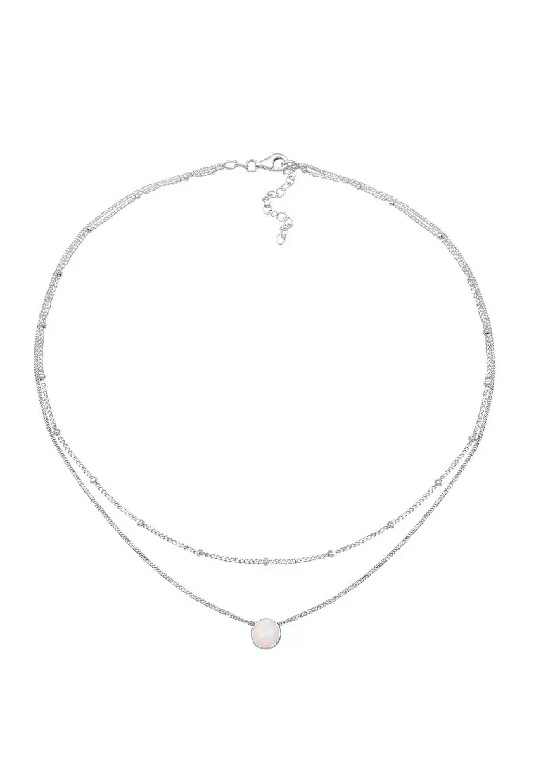 Kalung Perhiasan Perak 925 Wanita Choker Satellite Chain Layer Trend Synthetic Opal