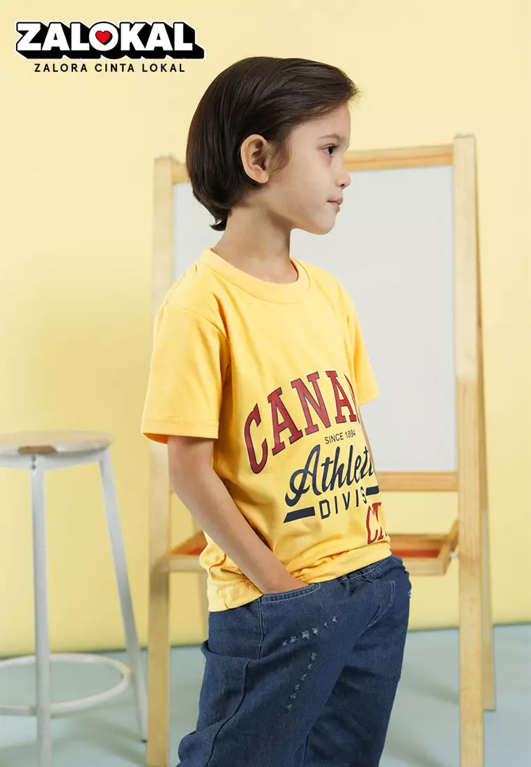 Wakakids Baju Anak Laki Laki Atasan Kaos Usia 4 Tahun Hingga 14 Tahun Motif Canada 3895 Kuning SPATS