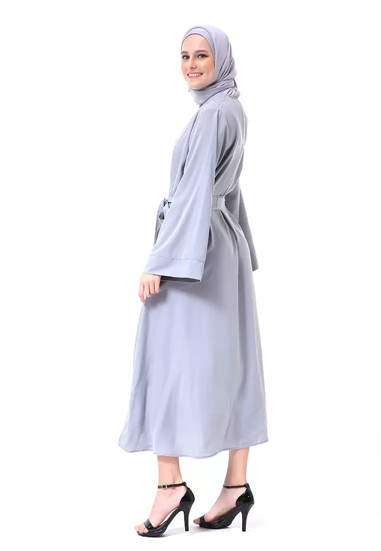 Khalisa Aiza Long Abaya Gamis Self Tie Belt Premium High Quality - Silver