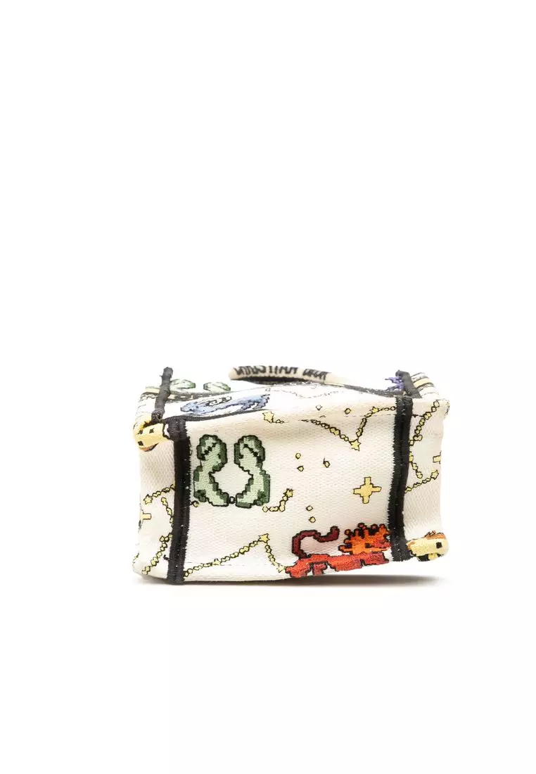 Pre-Loved Dior Mini Embroidered Canvas Pixel Zodiac Vertical Book Tote