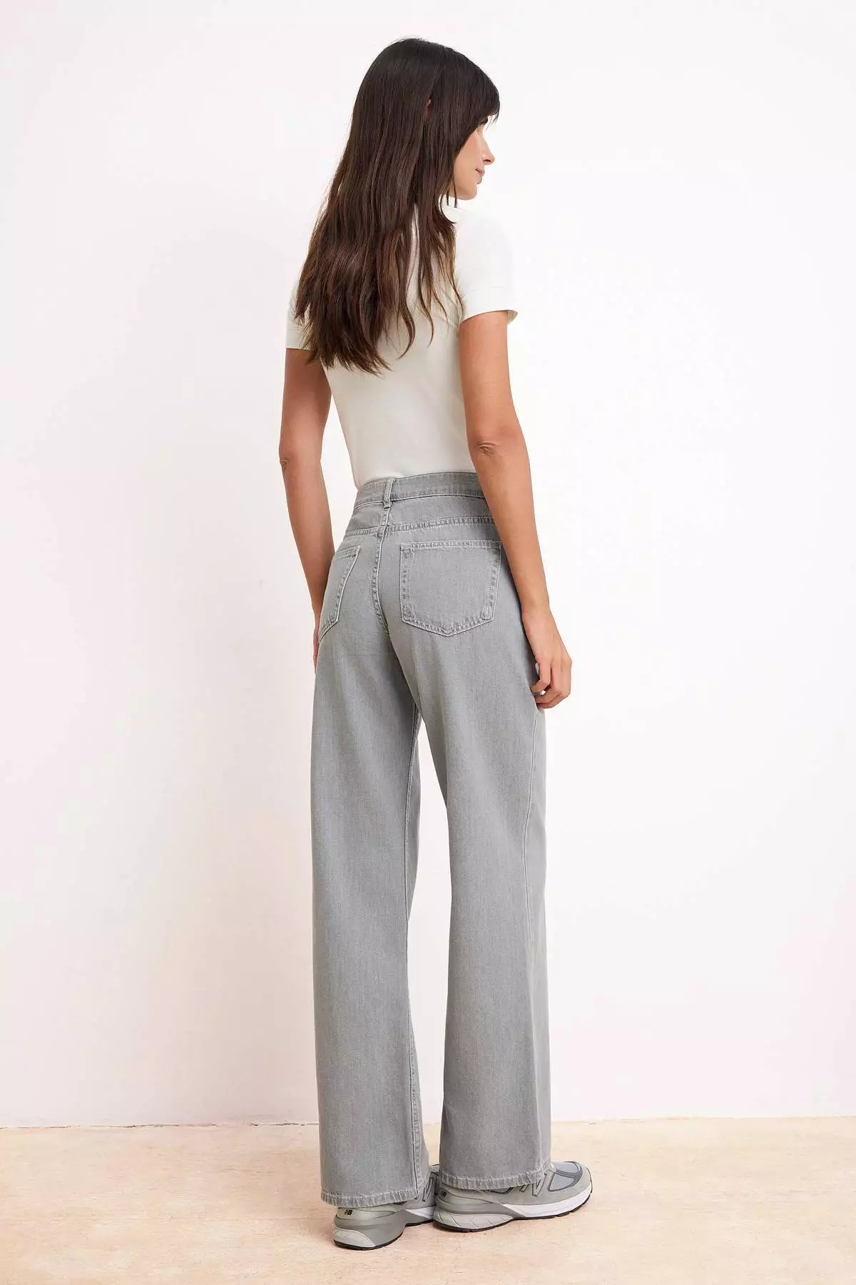 Gray Dumped High Waist Seasonal 1% Cotton Long Length Wi Wide Leg Eans Twoss26Je127