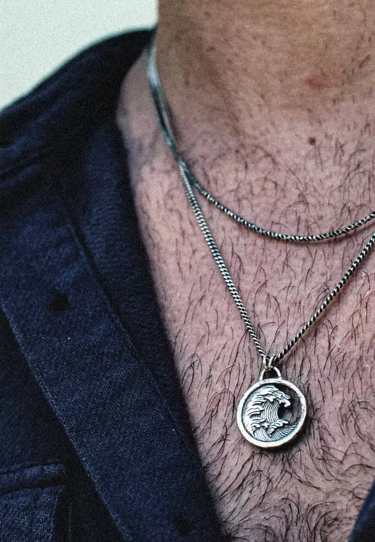 EXCLUSIVE Kalung Perhiasan Perak 925 Pria Layer Coin Tide