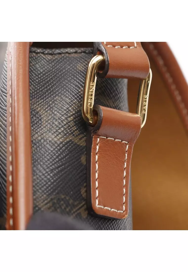 Pre-Loved Celine Folco medium bag Triomphe Shoulder bag PVC leather black Brown