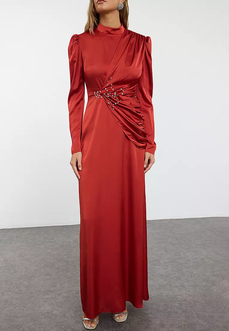 Modest Ruched Evening Maxi Dress