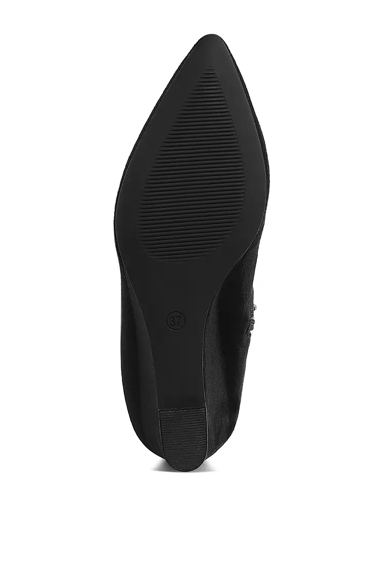 Sepatu bot hak baji mikrofiber warna hitam