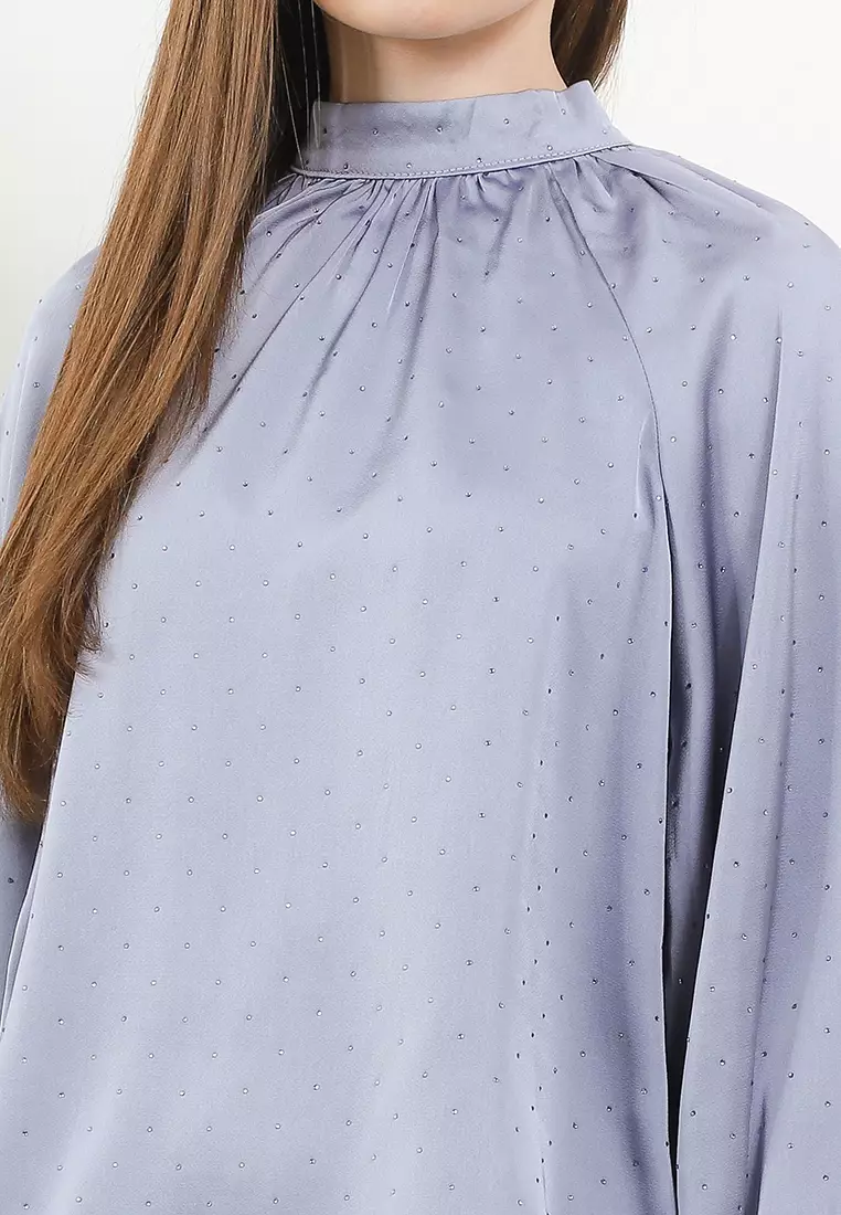 Rhinestone Silk Tie Back Blouse