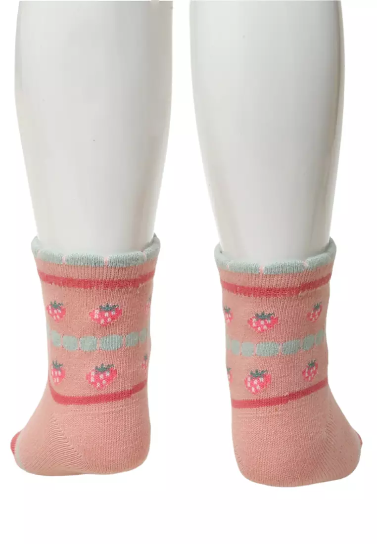Candie Kaos Kaki Pendek Anak Perempuan Set 5 Pasang Motif Strawberry Kids Socks Material Cotton ORIGINAL - Pink