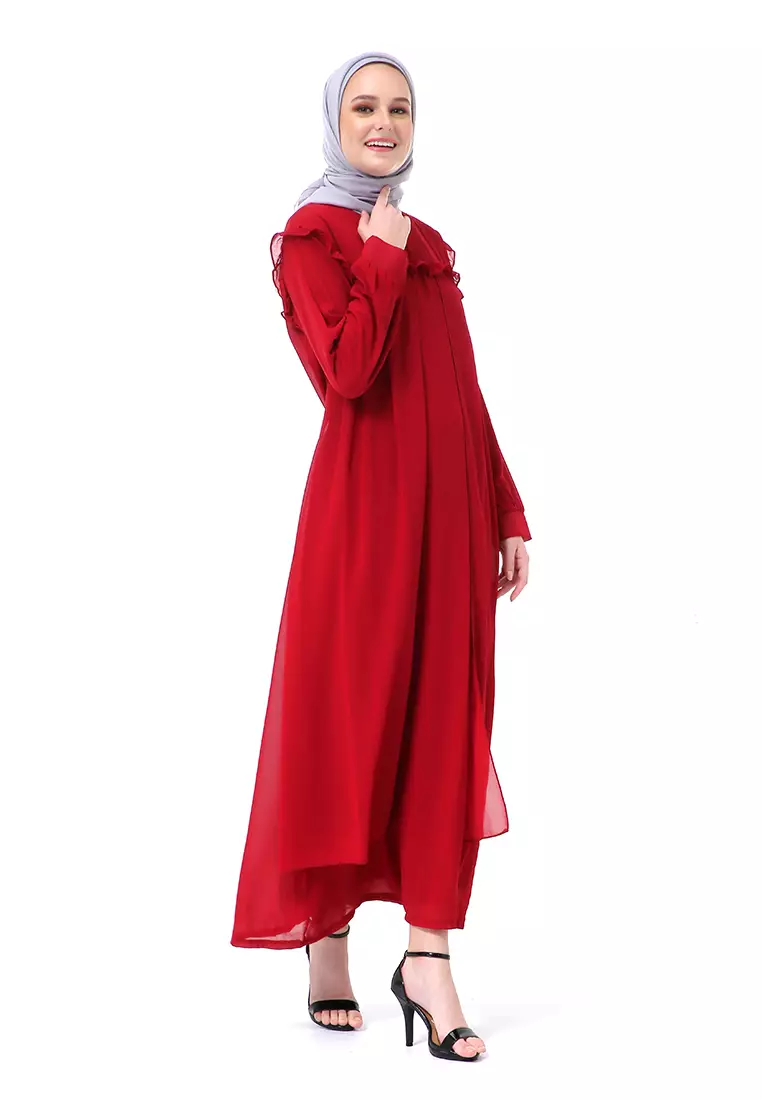 Syabrina Gamis Maxy Design Renda Fashion Muslimah Wanita High Quality - Maroon