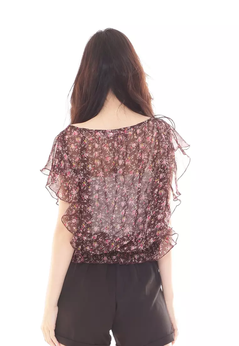 Printed Off shoulder Top in Red Black
