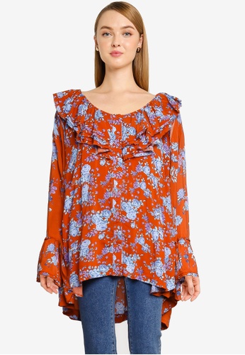Free People red and blue Lorretta Printed Tunic A7F97AA27C0FC5GS_1