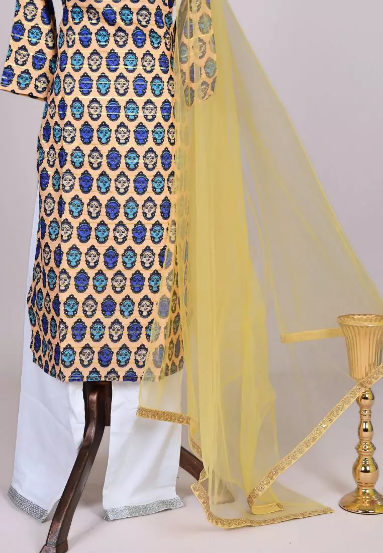 Golden churidar and dupatta set sale