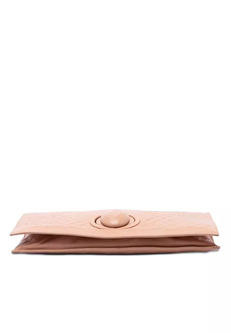 Pre-Loved Bottega Veneta Nappa Embossed Intrecciato Turn Lock Clutch