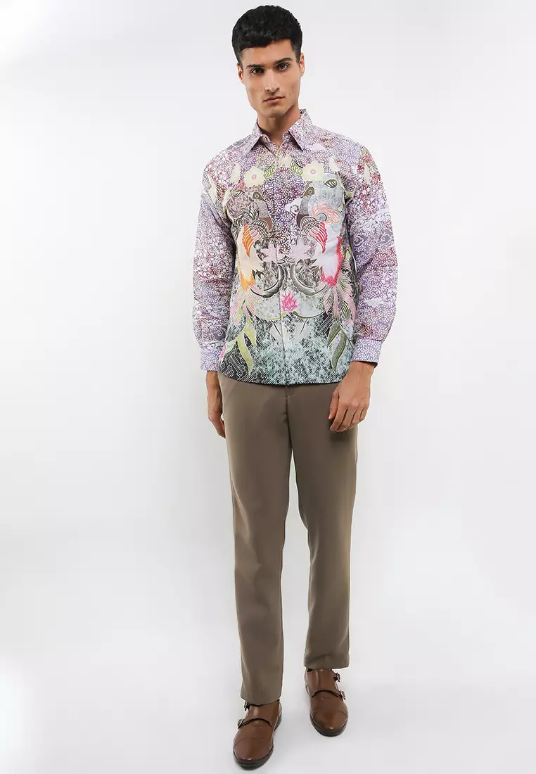 Arkanza Lilac  Pria Kemeja Panjang Slim Fit Digital Print