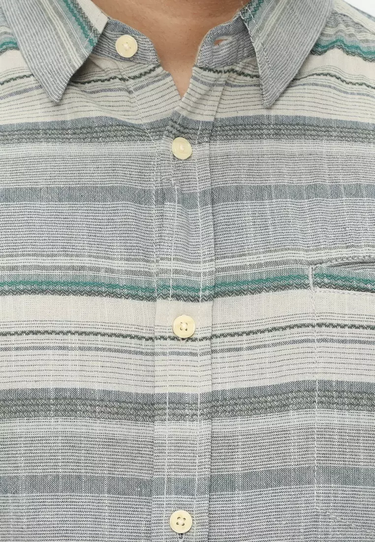 POLICE Kemeja Salur Printing Abu Biru Regular Fit Pria