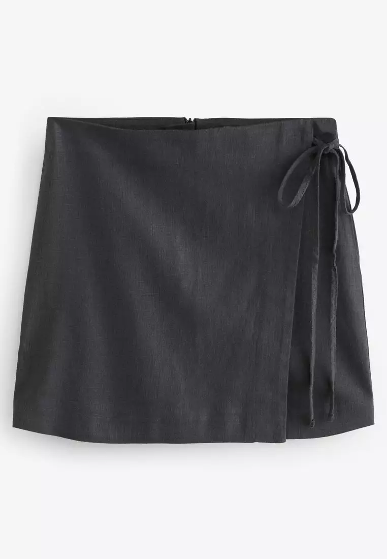 Linen Rich Wrap Mini Skirt