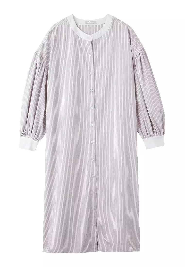 Striped Puff-Sleeve Long Open Top [DA9910]