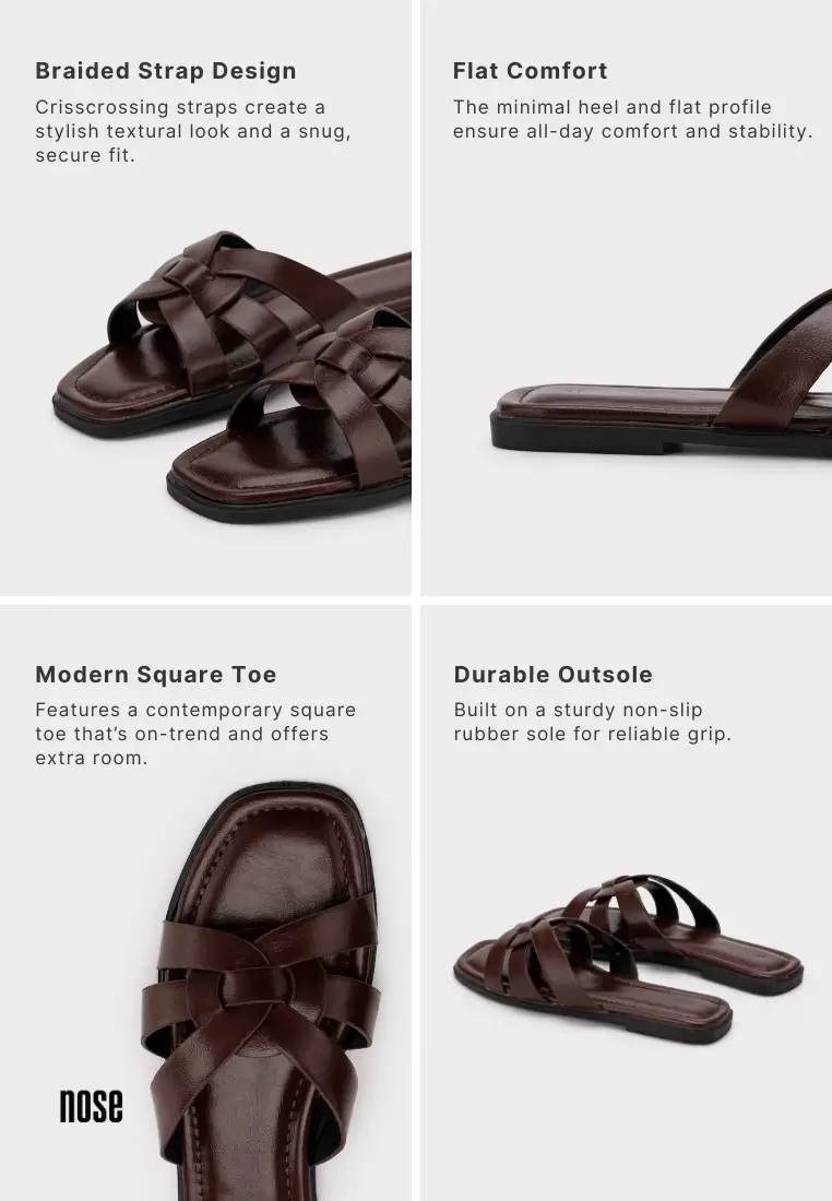 编织带方头平底拖鞋