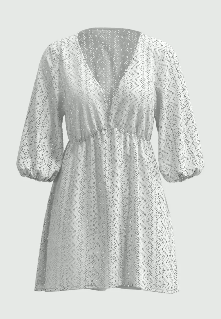 Crochet白色勾針編織 V領沙灘裙