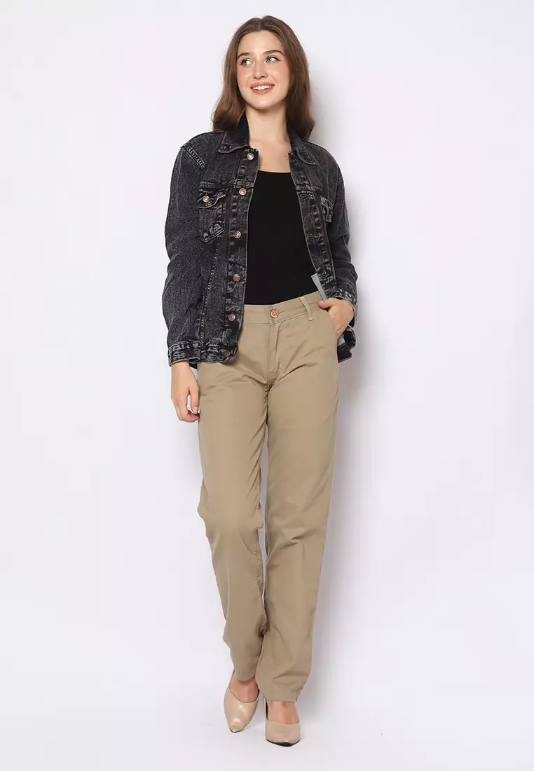 Twill Celana Panjang Wanita Slim Fit Cheerful Khaki 222507