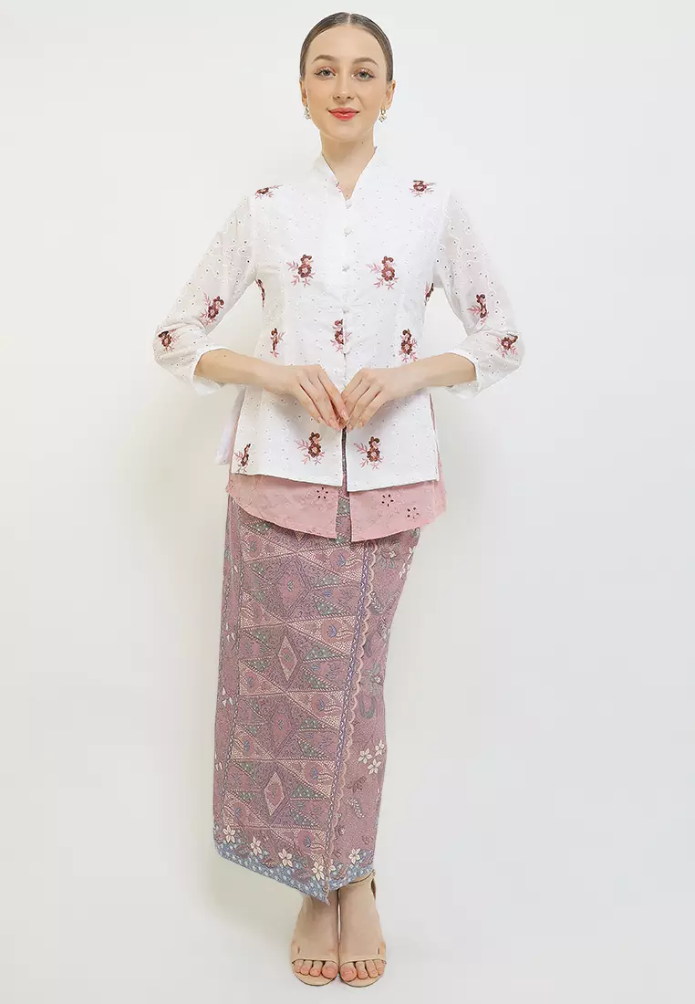 Rok Warp Skirt Span Bawahan Batik Wanita Nara Katun Bordir Mauve