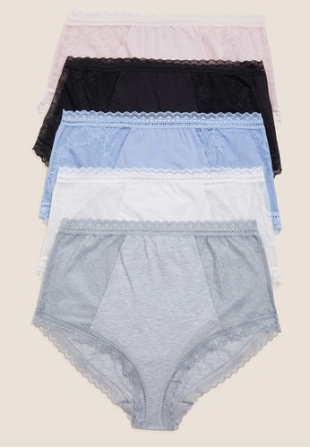 MARKS & SPENCER grey M&S 5pk Cotton Blend Lace & Modal Full Briefs DEF53US1F88897GS_1