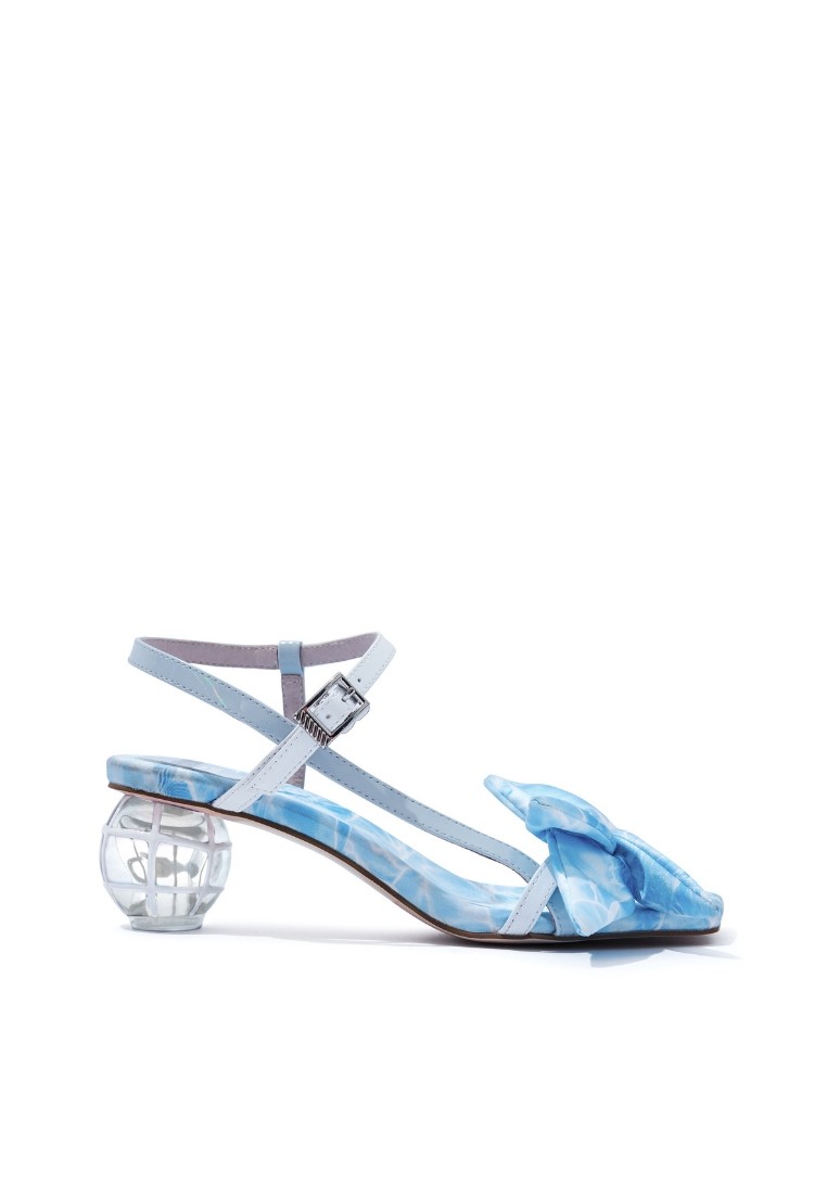 Ladies Satin Goldfish Bow Ankle Strap Sandal 5617 Blue