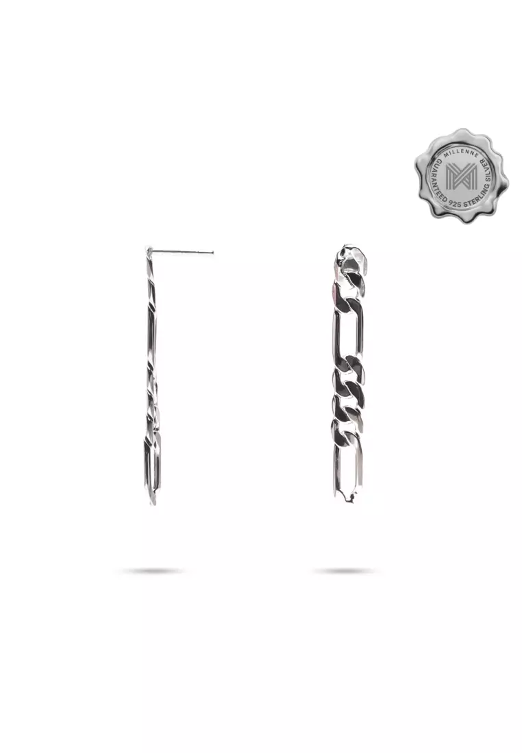 Millennia 2000 Thick Links Silver Drop Earrings with 925 Sterling Silver