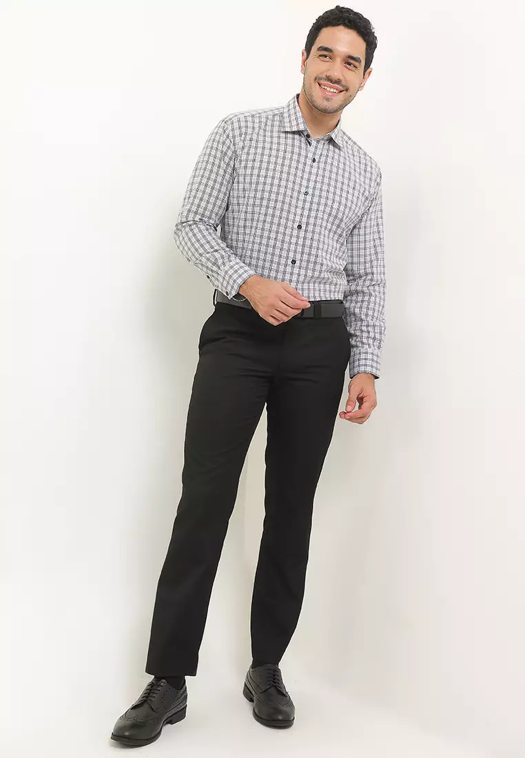 Kemeja Lengan Panjang Guy Laroche Check Heizlo - Black Cotton