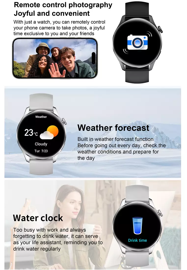 Smartwatch 1.53 inch TFT Screen Full Touch Jam Running Pria  IP67 Waterproof 100+Sports Modes Bluetooth Call black